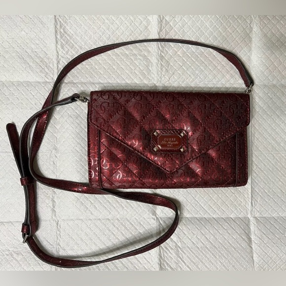Guess Crossbody Purse Adjustable Removable Strap Juliet Wallet Burgundy Bag read - Picture 3 of 12